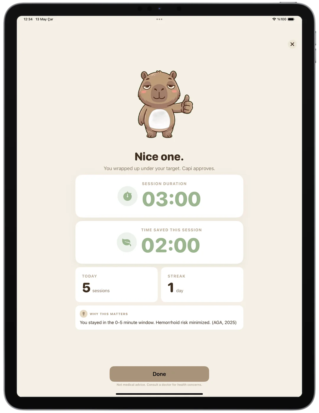 FlushFit session feedback on iPad